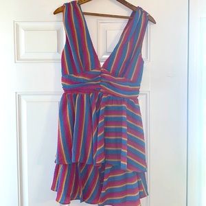 Small “Do Everything With Love Striped Rainbow Dress” from Pink Lily Boutique